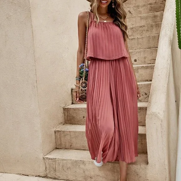 Redwood Casual Women's Floral Pleated French Romantic Vacation Pants Set - Picture 1 of 6